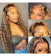 Brennas Hair for Black Women 10A Ombre Highlight Curly Lace Front Wig Human Hair Brown and Honey ...