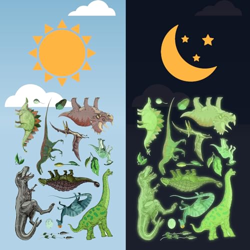 4 láminas de vinilos de dinosaurios que brillan en la oscuridad miniatura 4