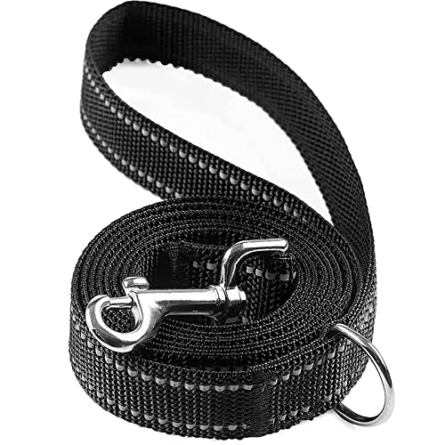 Reflective Dog Leash with D Ring for Large&Medium and Small Dogs Padded Handle Nylon Dogs Leashes for Walking and Training (Black 1 inch X 6 FT)