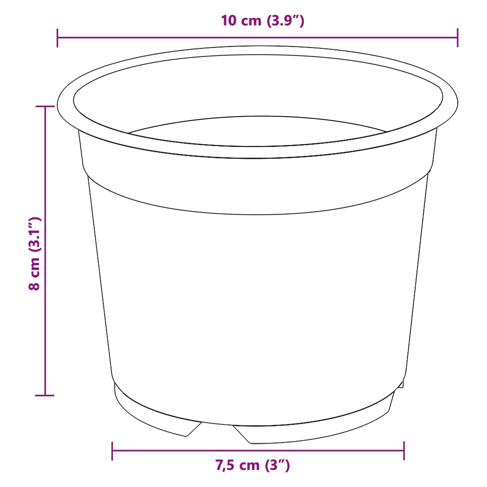 Czarna plastikowa doniczka na rośliny, 200 szt., 10 x 8 cm, do użytku wewnątrz i na zewnątrz, do ogrodu, balcony, sukulent, kwiat, zioło, bonsai, z otworami drenażowymi i stabilnym wzorem
