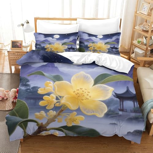 Housse de couette 200x200 osmanthus avec fermeture éclair cachée anti-glisse - 3