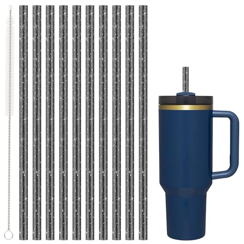Image of Replacement Straw for Stanley Cup 40 oz 30 oz 64 oz Tumbler, 10 Pack Long Reusable Color Straws with Cleaning Brush, Dishwasher Safe, Plastic Straws for stanley cup accessories Black