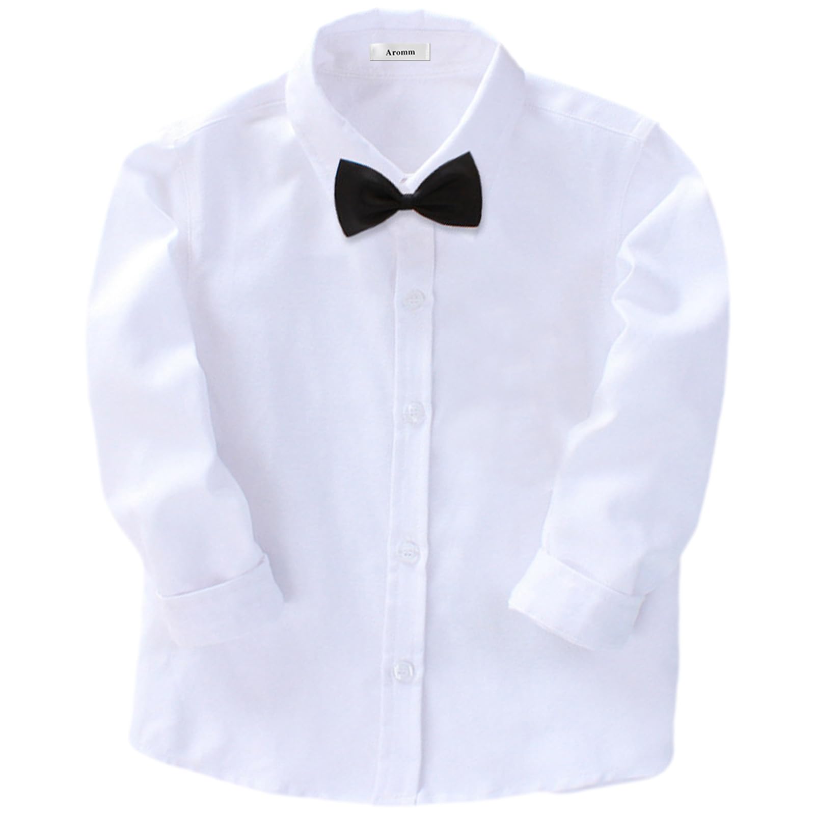 Garçons Manche Longue Chemise Habillée Solide L'école Uniforme Hauts Vêtements avec Cravate et Nœud Papillon