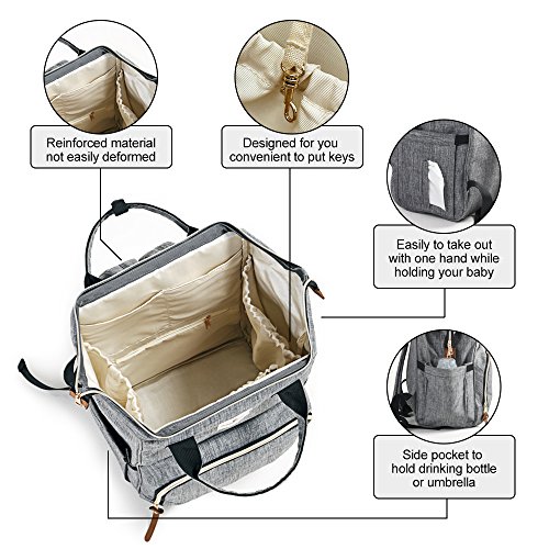 Diaper Bag Backpack, Multi-Function Waterproof Baby Nappy Changing Bag with Insulated Bottle Pocket, Durable Stylish & Large Capacity by Ramhorn