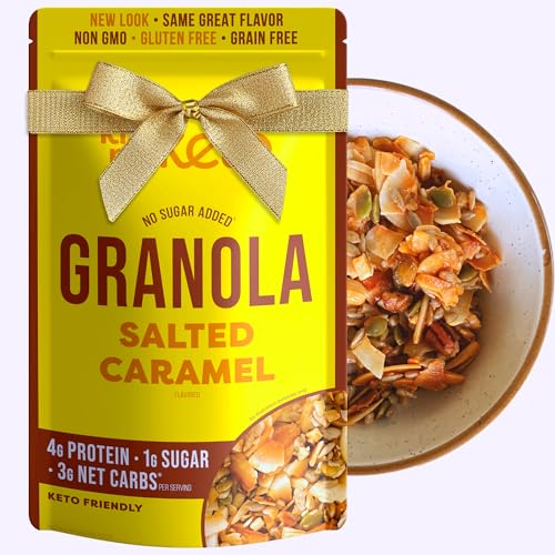 Kiss My Keto Sugar Free Granola, Salted Caramel 1-Pack – Curb Cravings with Few Net Carbs – Allulose Sweetened, Resealable & Gluten-Free Crunchy Clusters – Grain Free Granola Great With Yogurt or Milk