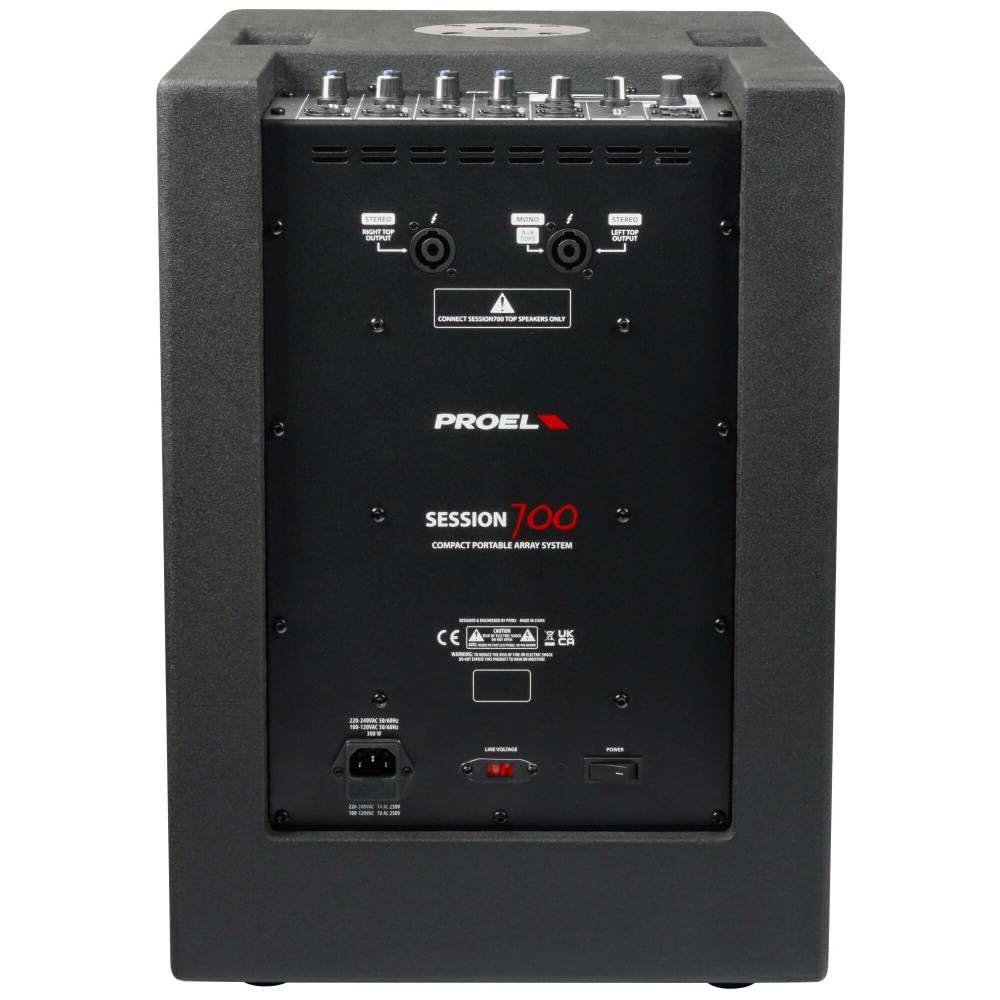 Proel SESSION700 3-Wege-Audiosystem mit 1400 W Spitzenleistung mit Bluetooth-Modul und App für Android und iOS, Schwarz.