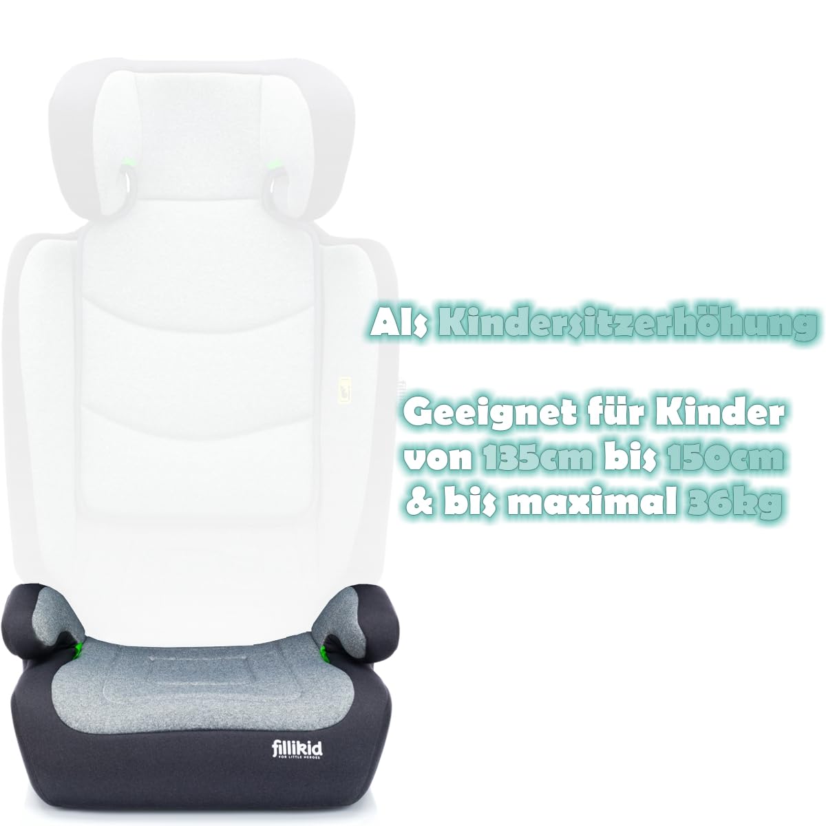 2IN1 Autositz Sitzerhöhung Kindersitz nach ECE R129 für Kinder von 100-150 cm höhenverstellbar Grau