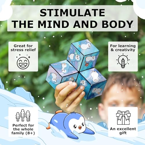 Image of Shashibo Pudgy Penguins Magnetic Puzzle Cube, Stress Relief Fidget Toy | 100+ Possible Shapes, Sensory Fidget Toy For Adults & Kids, Fun Shape Shifting Puzzle Box For All Ages