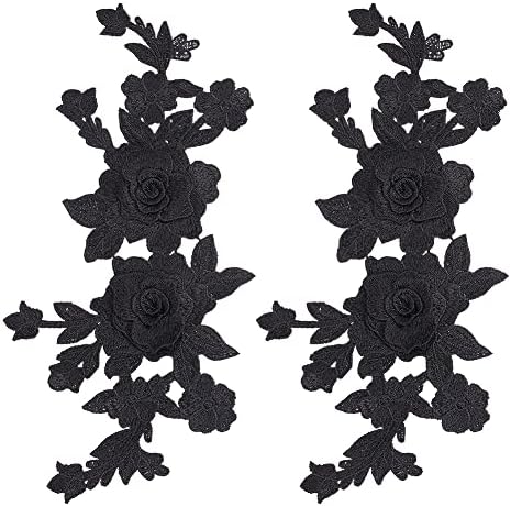 GORGECRAFT 2PCS Black Embroidered Floral Appliques Boho Love Vintage Rose Sew on Patches Retro Flower Pair Polyester Ornament for Wedding Dress Hat Bag Jeans Shoes Clothes Crafts Accessories