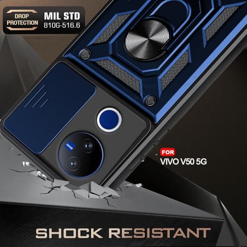 Image of Luxe Back Cover for Vivo T4R 5G / iQOO Z10R 5G / Vivo V50 5G / Vivo V50e 5G | D10 Tough Armor Case | Sliding Camera Shield | 360 Protection | Kickstand Ring Holder | Military-Grade Shockproof