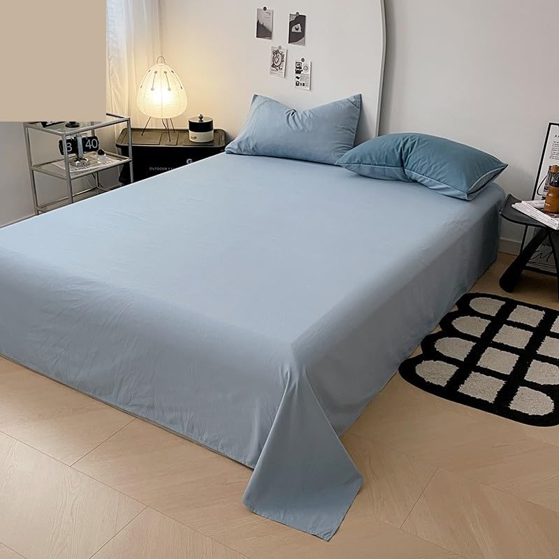 Sábanas de algodón lavado premium de 230x250cm colcha color sólido azul cielo