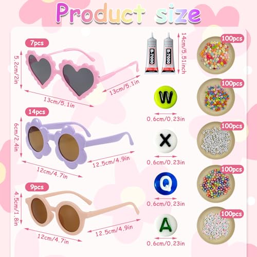 30 PCS Flower Sunglasses Set for Kids - Includes 100 Daisy Embellishments, 400 Random Letter Beads & 2*Glue - Perfect DIY Craft for Boys and Girls, Ideal for Parties and Gifts (30)2