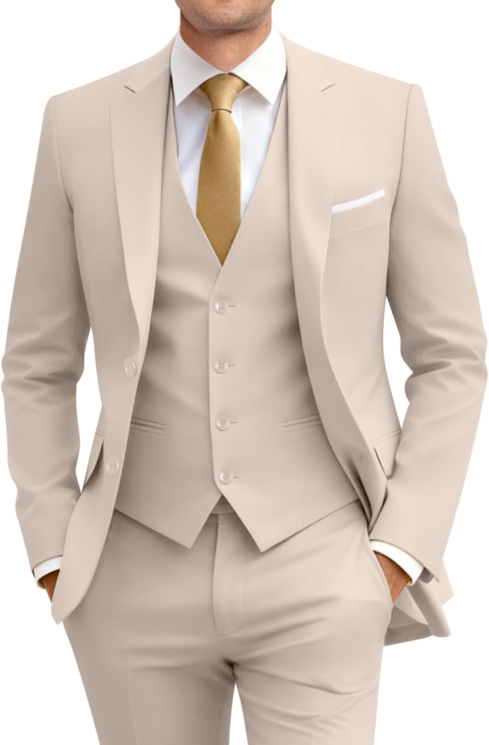 Men's Slim Fit 3 Piece Suit Two Button Business Wedding Dress Tux Suit Set Jacket Vest Pants with Tie