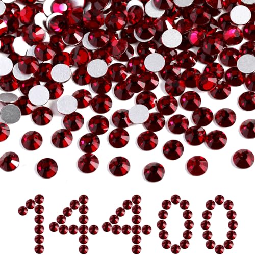 Image of Beadsland Flatback Rhinestones Bulk,14400pcs Red Rhinestones for Nails Crafts Clothes DIY Decoration, Dark Siam, SS10, 2.7-2.9mm