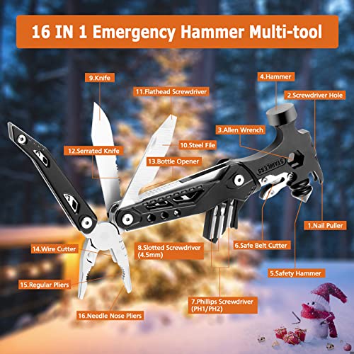 16 In 1 Multitool Hammer, 19 Tools Camping Accessories, Portable Survival Gear With Durable Sheath, 3-In-1 Function With Fire Starter, Gifts For Men #TOP2