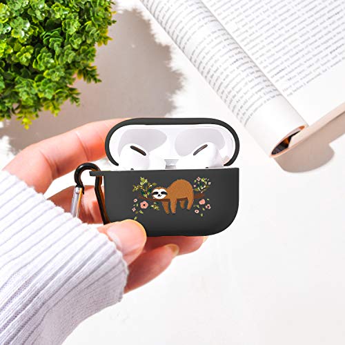 Joyland Black Case Cover For Airpods Pro/Keychain Ring Carabiner Clip,Lovely Sloth Case Wireless Earphone Case Smooth Anti-Dust Flexible Silicone Protective Cover Soft Skin Cute Case Fr Airpods Pro #TOP3