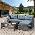 Shintenchi 3-Piece Outdoor Patio Furniture Sets, Wicker Patio Conversation Sets, All Weather Wicker Rattan Patio Seating Sofas with Glass Coffee Table and Cushion, Blue-Gray