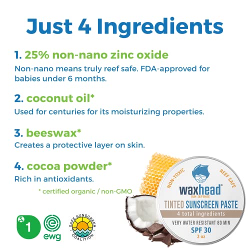 Waxhead Tinted Surf Sunscreen - For All Outdoor Athletes, Tinted Zinc Oxide Sunscreen, Reef Safe, Organic Sunscreen For Face, Hawaii Sunscreen, Reusable Tins (2Oz, Tinted) #TOP1