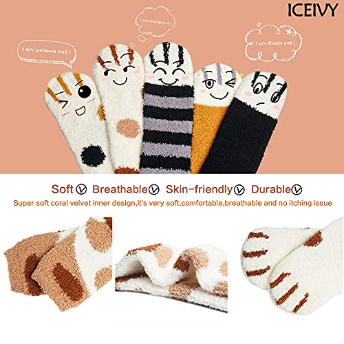 Image of ICEIVY Socks Women, Soft Knit Wool Winter Thick Warm Cabin Fuzzy Crew Women Socks 5 Pack