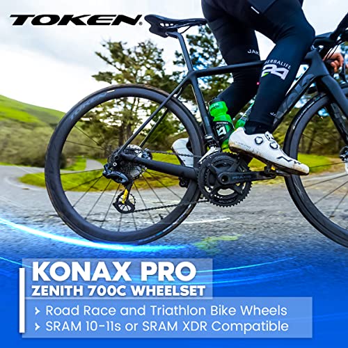 Token Konax Pro Zenith Carbon Road Wheelset | 52Mm Rim Depth | Tubeless Ready | Shimano/Sram Compatible | Lightweight 1452G | Aerodynamic Design #TOP6