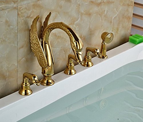 Robinet mitigeur luxueux pour baignoire dorée sculptée Gowe avec douchette haut de gamme