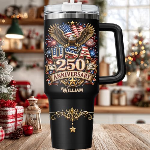 Image of Personalized 250th Anniversary Of America Tumbler - Custom Patriotic USA Flag 1776-2026 Gifts - US Eagle Freedom Tumbler 40OZ A15 - American Flag Independence Celebration Gifts For Men, Women