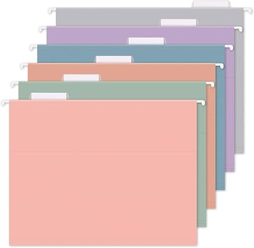 KONVINIT 6pcs Hanging File Folders Letter Size, Morandi Hanging Folders for Documents, File Organizer with 1/5-Cut Adjustable Tabs for School, Home & Office Supplies