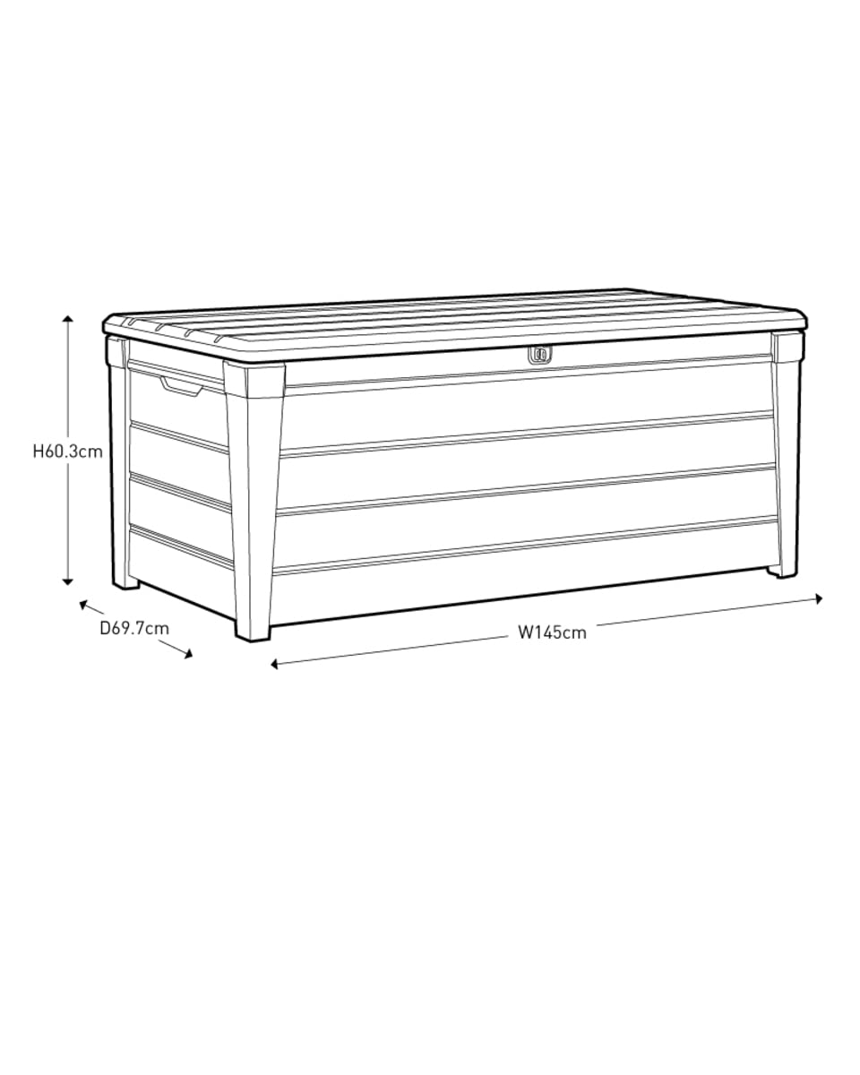 Keter Brightwood Gartenbox 455L - Aufbewahrungsbox mit Sitzfunktion für 2 Personen - Wetterbeständige Terrassenbox in Holzoptik Grau