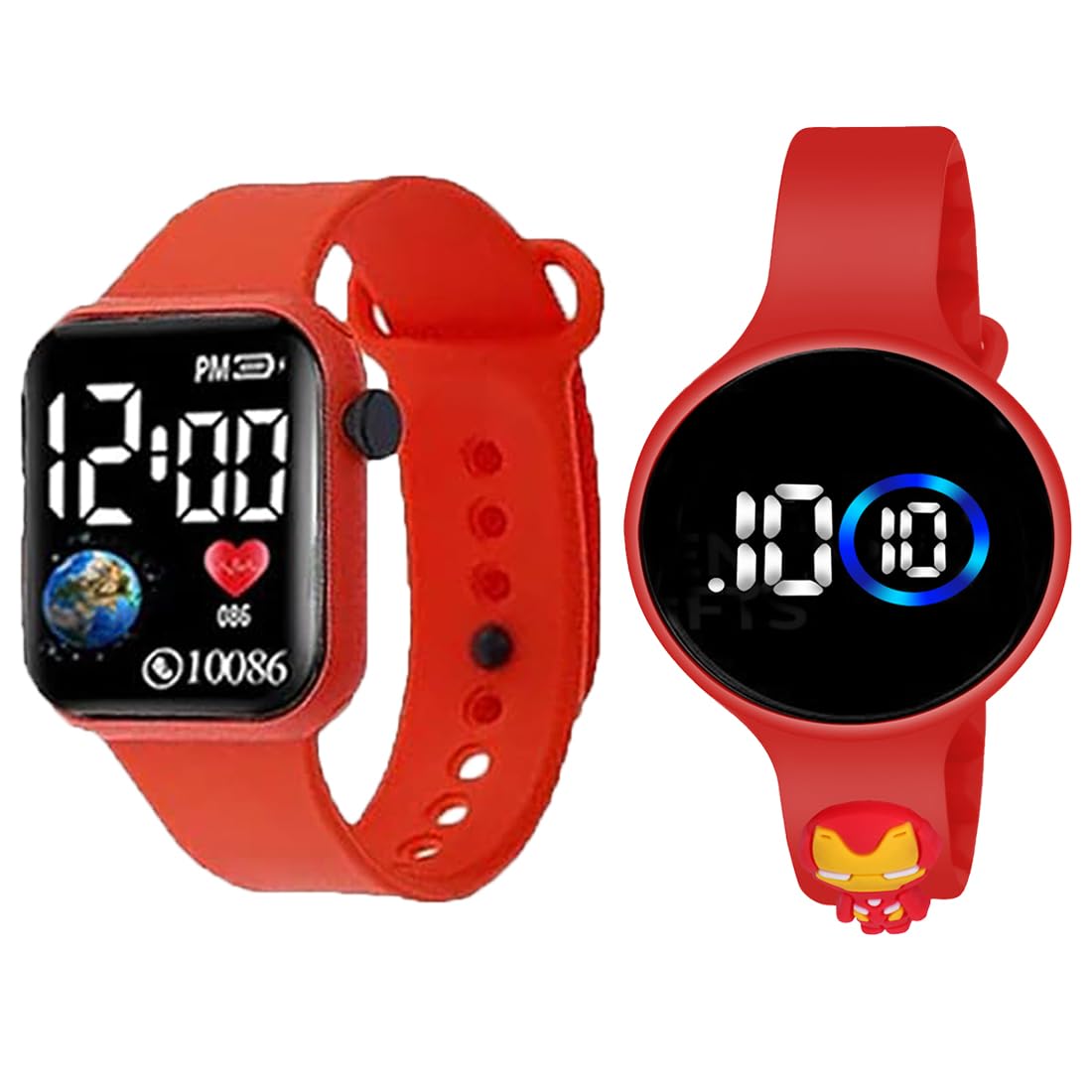 GOLDENIZE FASHION Waterproof Digital LED Slim Round and Square Touch Colourful Display Wrist Watch for Boys & Girls Stylish Kids Birthday Gift Digital Watch Combo of 2 Watches (Red) (B0D8KMK2ZZ) Amazon Price History, Amazon Price Tracker