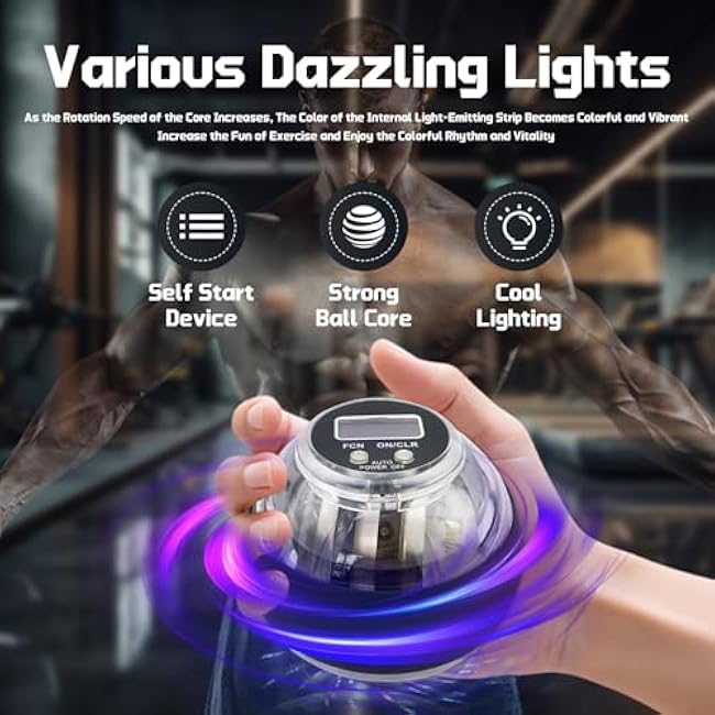 Ball, Vital Wrist Hand Exerciser Official, Gyro Ball Wrist Exerciser, Auto-Start Wrist and Arm Training Device with LED Lights, For Strengthen Grip Strength, Arms, Bones, Muscle