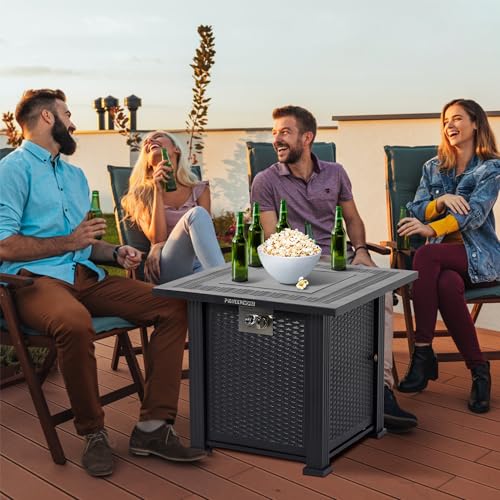 28 Inch Propane Fire Pit Table, 50000BTU Rectangle Fire Table with Cover, Sturdy Steel and Iron Fence Surface, CSA Safety Certified, Companion for Your Garden