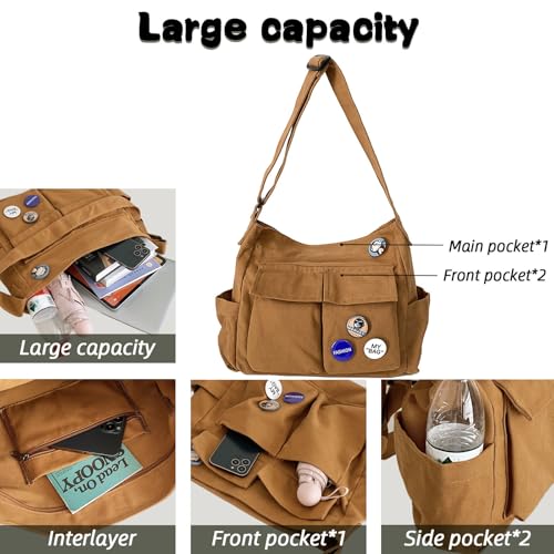 Fashion Canvas Crossbody Bag with Cute Accessories Casual Messenger Bag with Pendants Shoulder Bag Purse Travel Daypacks4