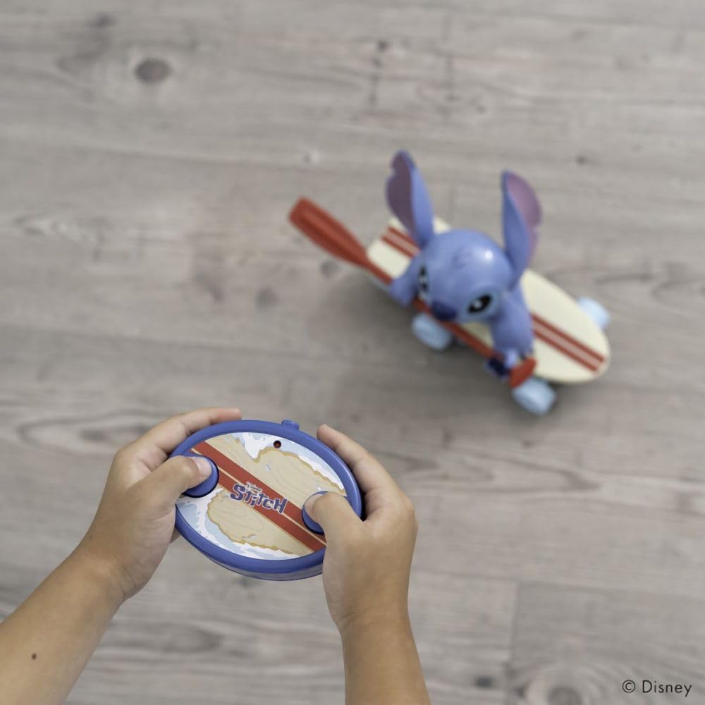 Jada - Disney Stitch Surfer Radiocontrolado - Personaje Gira 360° - Se Levanta Solo - Producto Oficial - A Partir de 3 Años