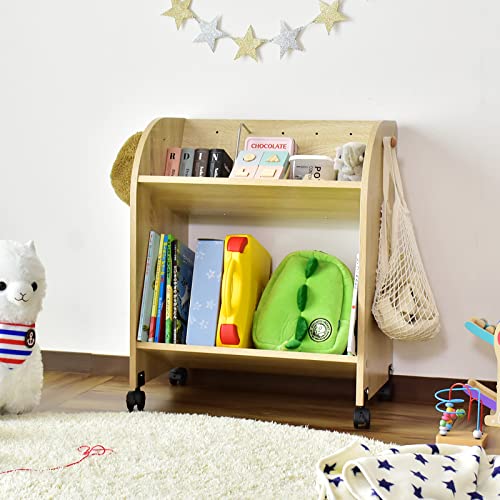 Bizdoris 本棚 大容量 スリム 2段 おしゃれ a4 キャスター 漫画 コミック 幅55cm 奥行35cm 高さ67.5cm オーク アルバーン2段 16252