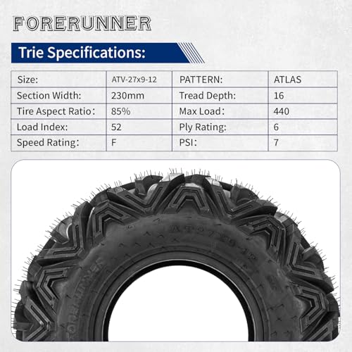 Image of Set of 4 FORERUNNER 27X9-12 & 27X11-12 ATV Tires, 6PR Tubeless UTV Tires, All-terrain Tires