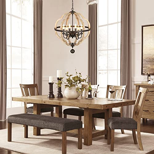 Finexpect Orb Farmhouse Chandelier 20.5" Rustic Vintage Wood Chandelier With Iron Ball 6-Light Stardust Finish Foyer Chandelier For Kitchen Island Living Room Dining Room Stairwell, Brown #TOP5