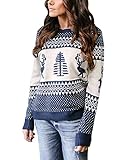 ❀❀Pull en tricot avec motif renne de Noël, col rond côtelé, manches longues.