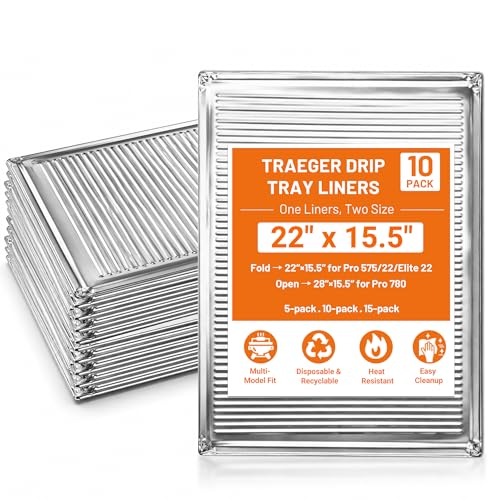 10-Pack Grill Drip Tray Liners for Traeger Compatible with Traeger Pro 780/575 Pro 22 & Elite 22 Aluminum Disposable Foil Drip Pans with 2 Sizes (22in & 28in x 15.5in) BBQ Grill Accessories