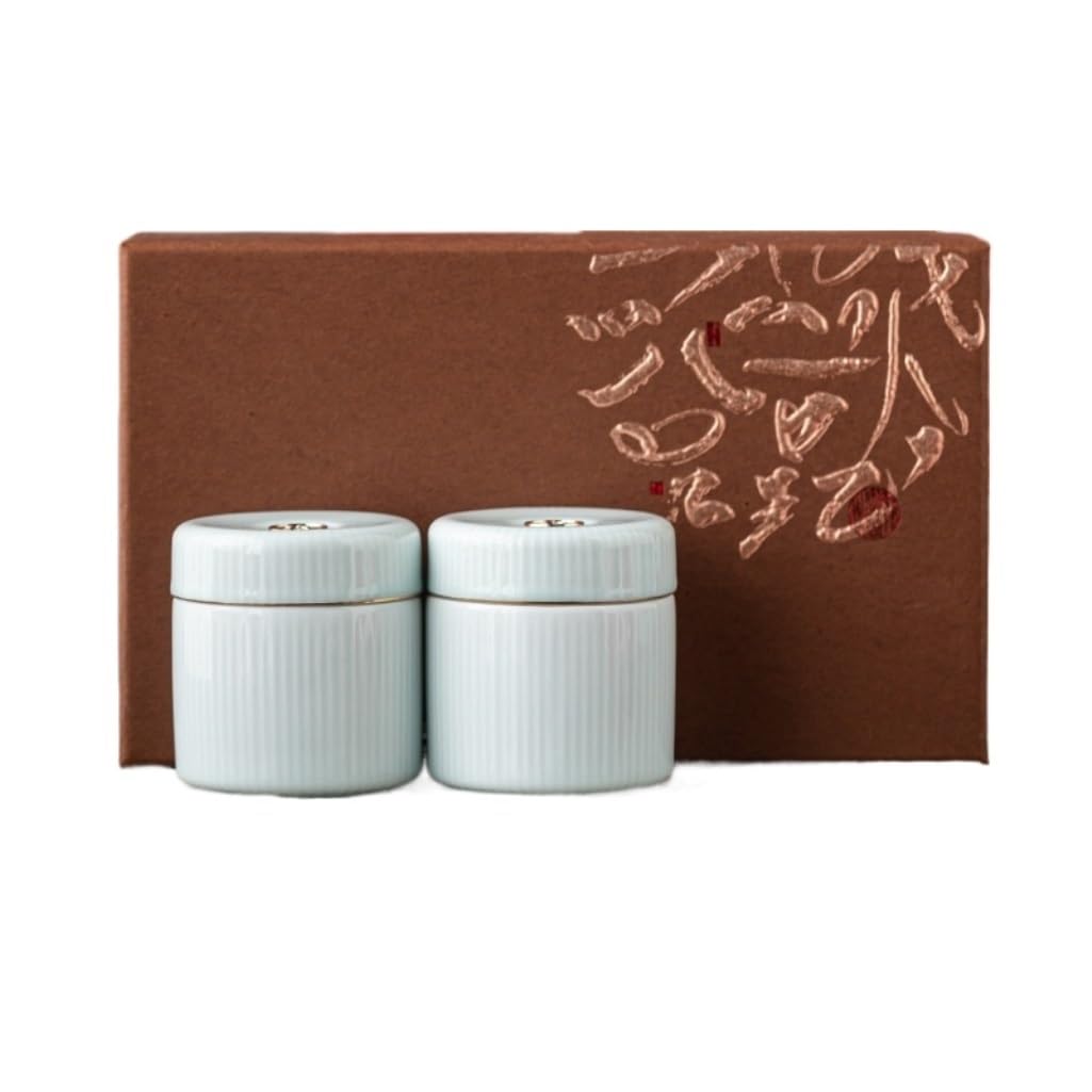 Celadon Cukier Jar Słoik do przechowywania herbaty Loose Little Sealed Jar Kitchen Chin Set Chiński Zestaw z Pudełkiem Na Prezent Podwójny Pojemnik Na Herbatę(C)