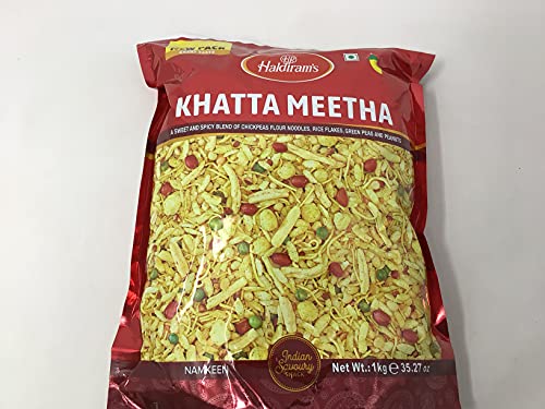 Haldiram's Khatta Meetha (Sweet-N-Spicy) Mix Of Chickpeas Flour Noodles,Rice Flakes, Green Peas & Peanuts - 35.30Oz, 1Kg #TOP1