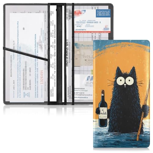 Car Registration and Insurance Holders Cat Sea Print, PU Leather for License Documents Cards