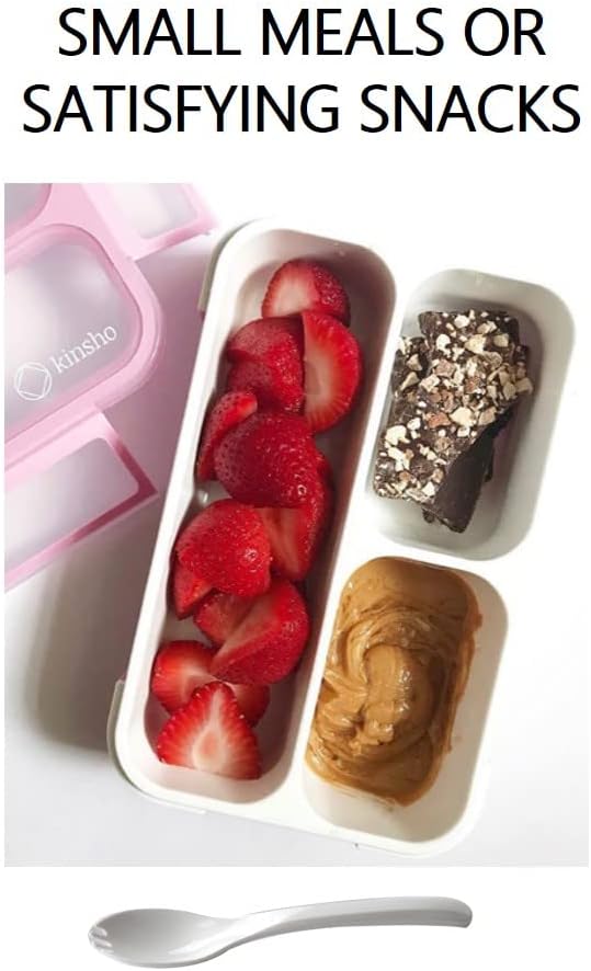 kinsho Kids Snack Container - Mini Bento Lunch-Box, Small Leakproof Container Boxes for Toddlers Girls Snacks Lunches, 3 Compartment - School Daycare Portion Containers, Pink Purple Glitter Set of 2