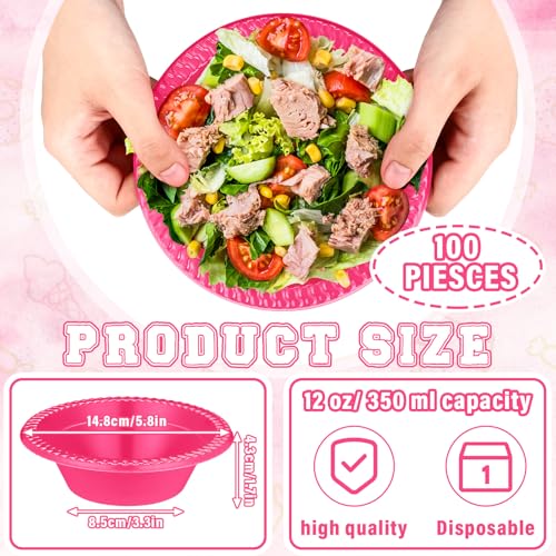 Image of Lallisa 100 Pcs 12oz Hot Pink Disposable Plastic Bowls Party