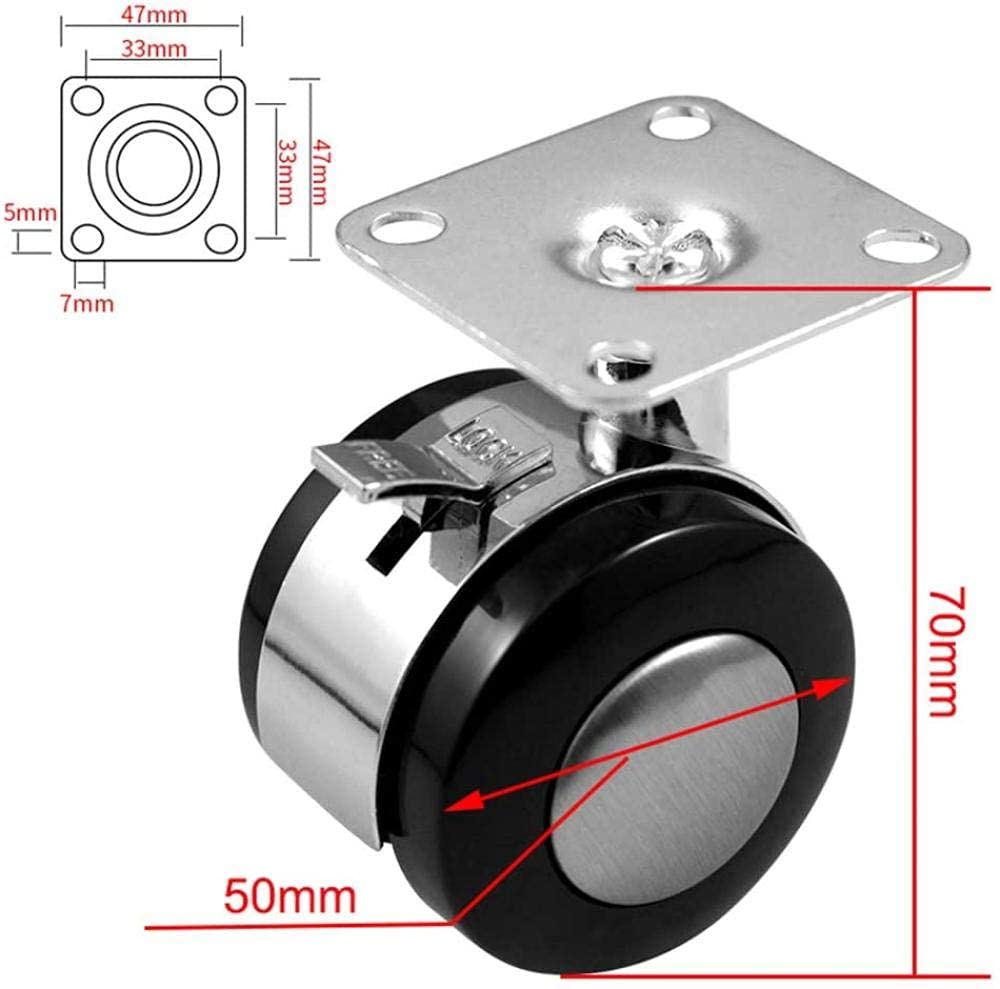 Juego de 5 Ruedas para sillas de Oficina Ruedas 360 & deg; Ruedas giratorias: con Frenos Montaje con Perno M10 / Montaje en Placa Base en Dos estilos-2in50mm_Base_Plate_Installatio