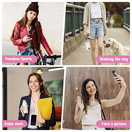 TIESOME 2 Stück Handykette Universal mit 4er Transparente Ersatz, Handy Band Zum Umhängen Verstellbares Telefonband für alle Smartphone Umhängeband für Meisten Handyhüllen (rosa)