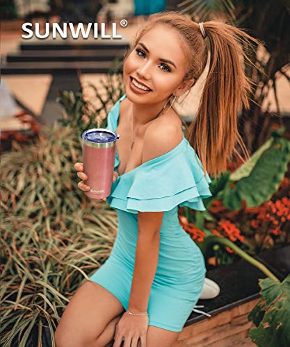 Image of SUNWILL 20oz Tumbler with Lid, Stainless Steel Vacuum Insulated Double Wall Travel Tumbler, Durable Insulated Coffee Mug, Rose Gold, Thermal Cup with Splash Proof Sliding Lid