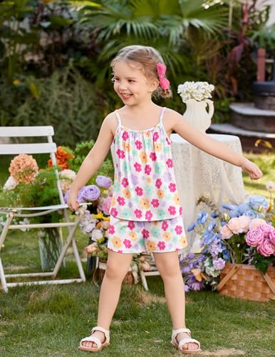 Image of Arshiner Toddler Girl Summer Clothes 2 Piece Loose Spaghetti Strap Tank Top and Short Set Kids Clothing Sets with Pockets
