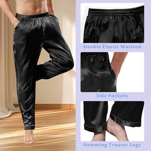 SIIK 100% Mulberry Silk Pajama Pants for Men - Silk Lingerie Pants, Sleepwear, Pj bottoms, Black Small4