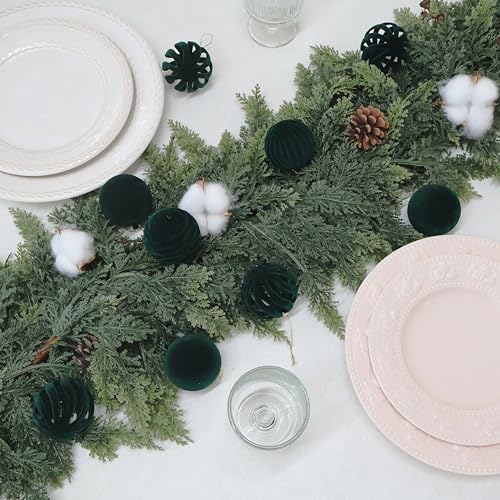Image of 3.15In Green Velvet Christmas Ornaments Set,12Pcs Flocked Ornaments Balls