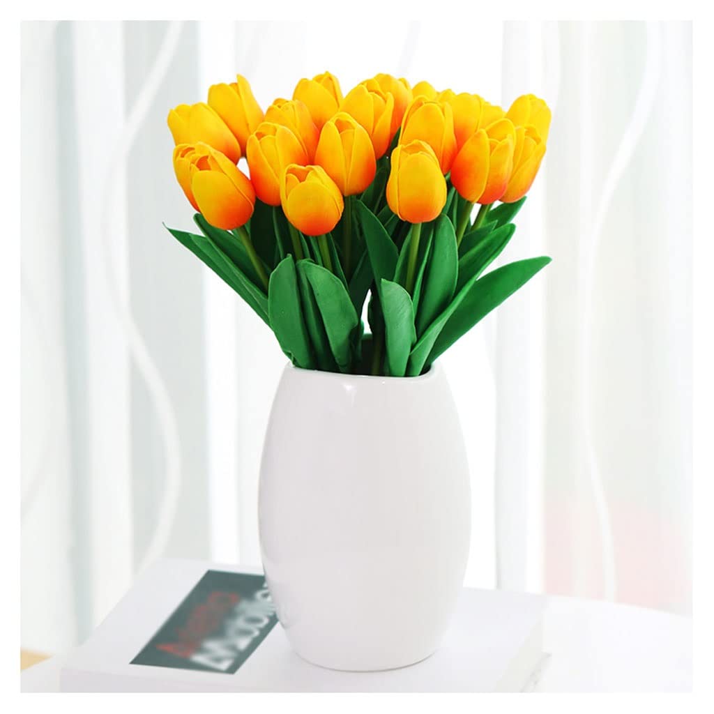 Aioneer Fake Plants Arrangement Tulip Artificial Flower With Vase Real Touch Artificial Bouquet Fake Flower Set For Wedding Decoration Home Garen Decor Party Decor-B